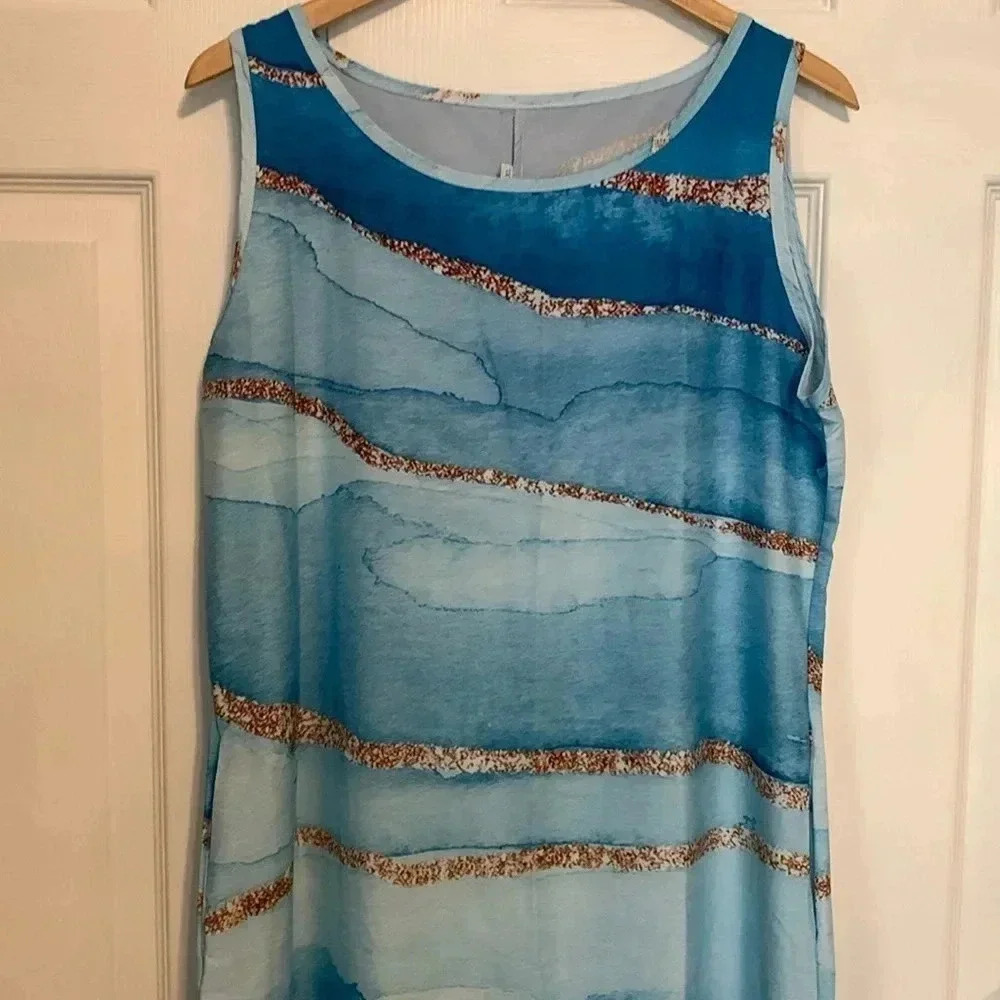Chic Blue Patterned Maxi Dress